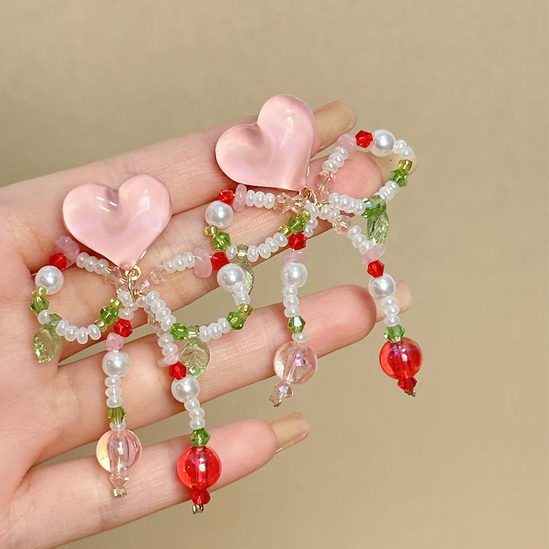 Women's Dopamine Beaded Flower Crystal Colored Glaze Earrings
