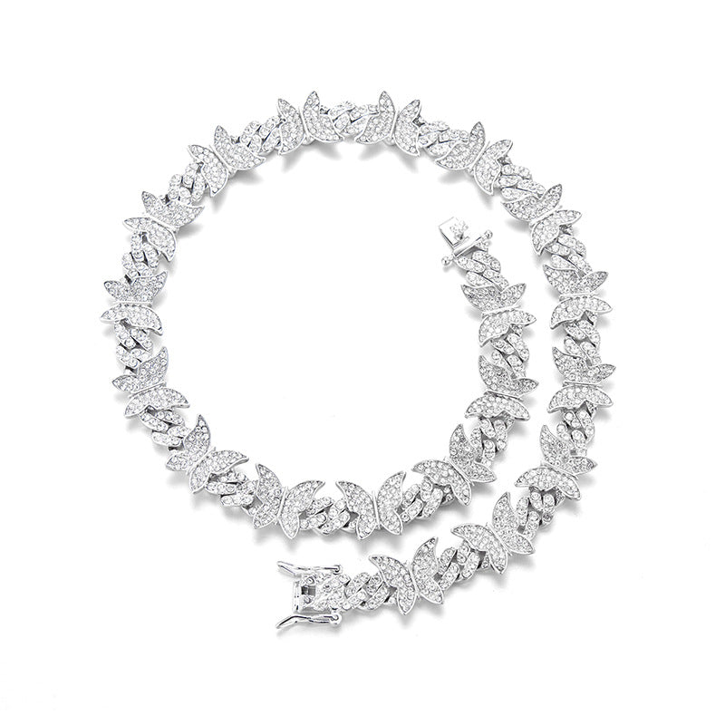 Butterfly Diamond Cuban Link Chain Hipster Necklaces