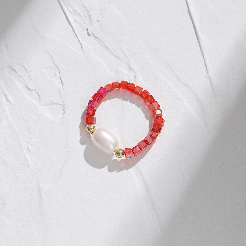 Graceful Personality Pearl Colorful Opal Beaded Rings