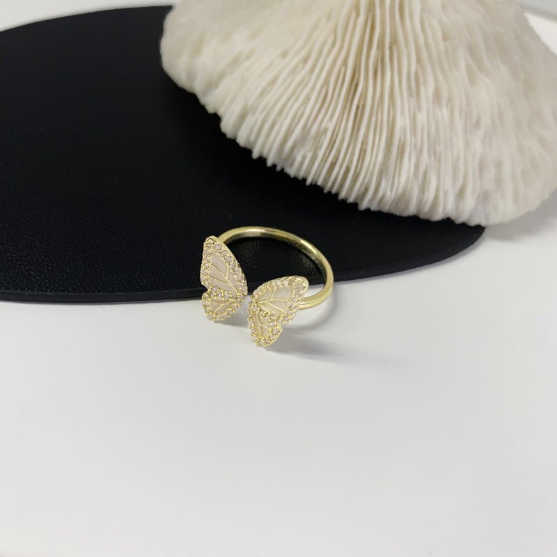 Open Hollow Zircon Butterfly Love Heart-shaped Rings