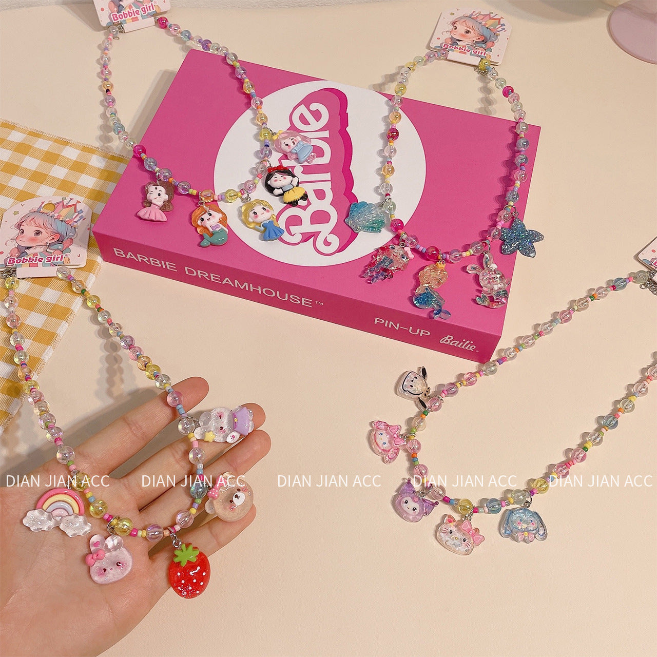 Korean Transparent Resin Color Beaded Little Princess Cute Cartoon Necklaces