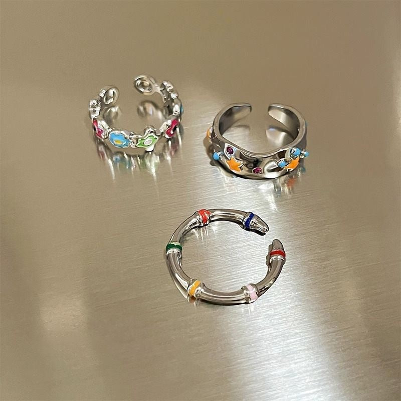 Color Flowers Openings Sense Rainbow Female Rings