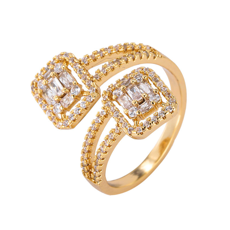 Exaggerated Inlaid Shimmer Rhinestone Square Trendy Personality Rings