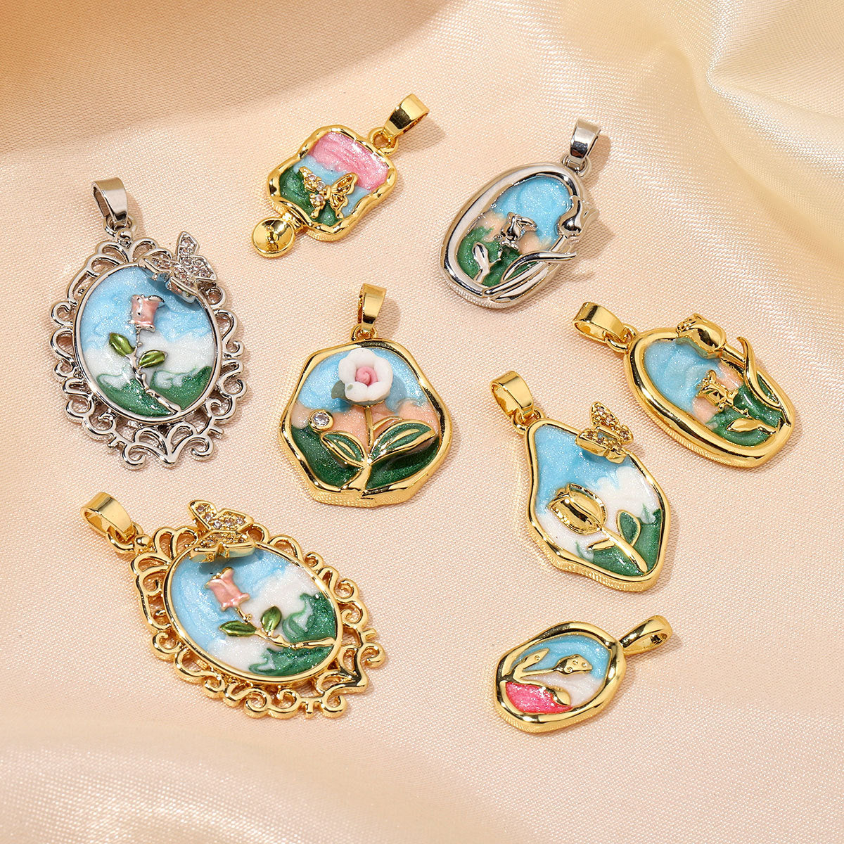 Pearl Gold Copper Zircon Jardin Monet Pendants