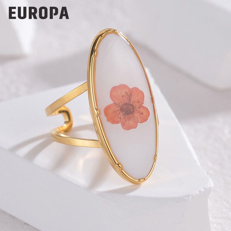 Titanium Steel Simple Light Luxury Preserved Fresh Flower Cold Rings