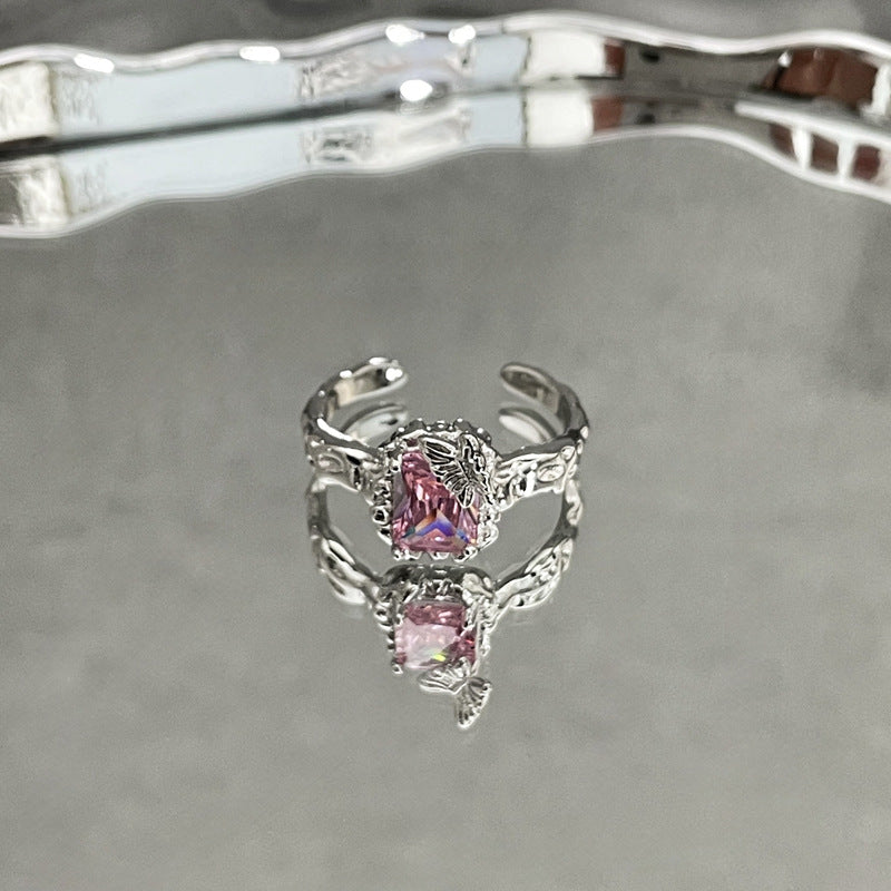 Sweet Cool Simple Graceful Pink Diamond Butterfly Opening Rings