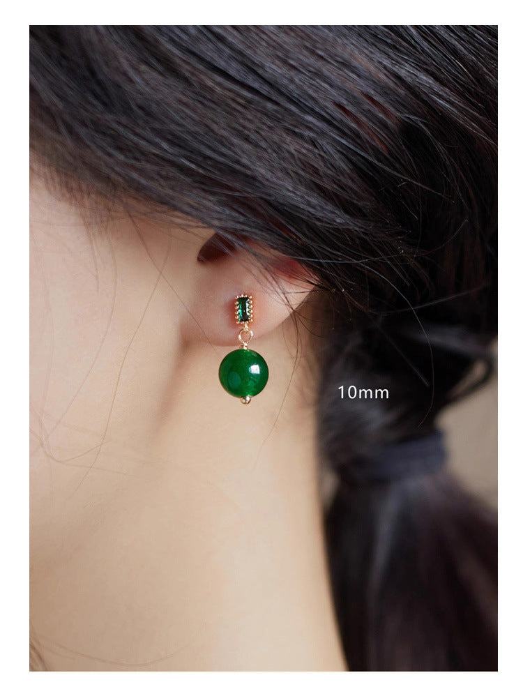 Chinese Emerald Chalcedony Light Luxury Minority Earrings