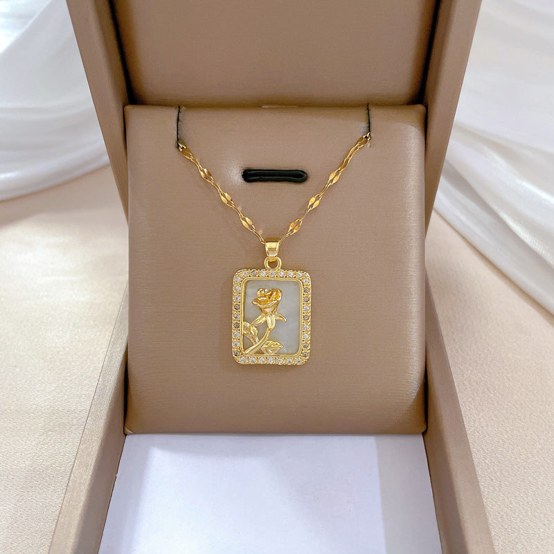 Steel Light Luxury Full Diamond Design Temperament Necklaces