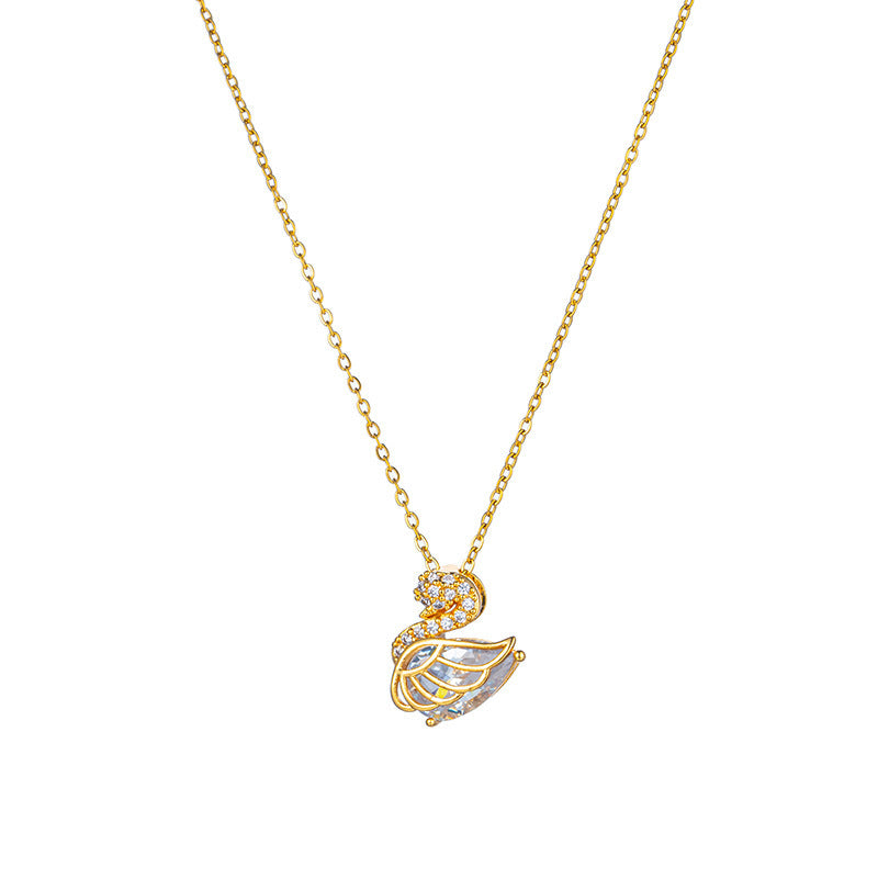 Zircon Full Diamond Little Swan Titanium Steel Female Niche Necklaces