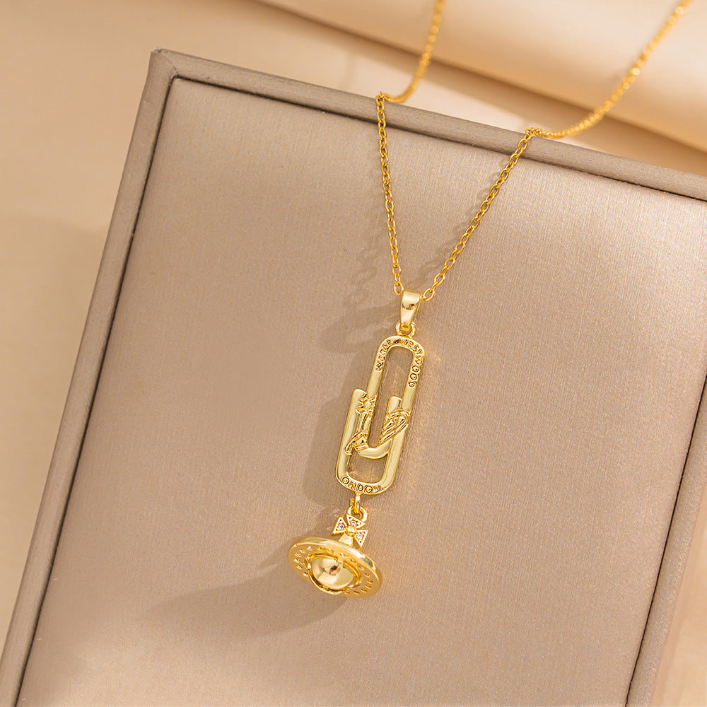 Gold Diamond Mini Planet Titanium Steel Necklaces