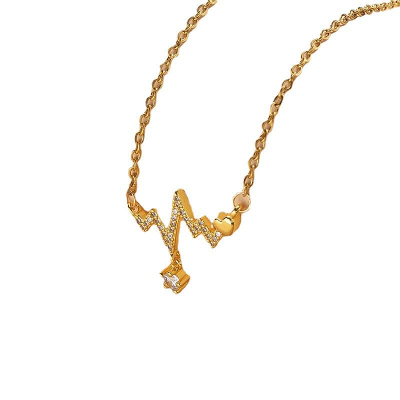 Ecg Titanium Steel Fashionable Personality Rhinestone Necklaces