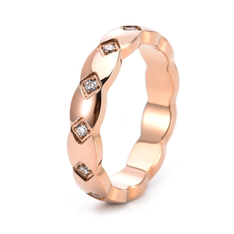 Korean Style Titanium Steel Couple Diamond Lattice Rings