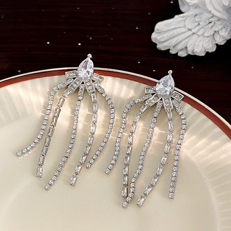 Fashion Zirconia Micro Inlaid Zircon Long Earrings
