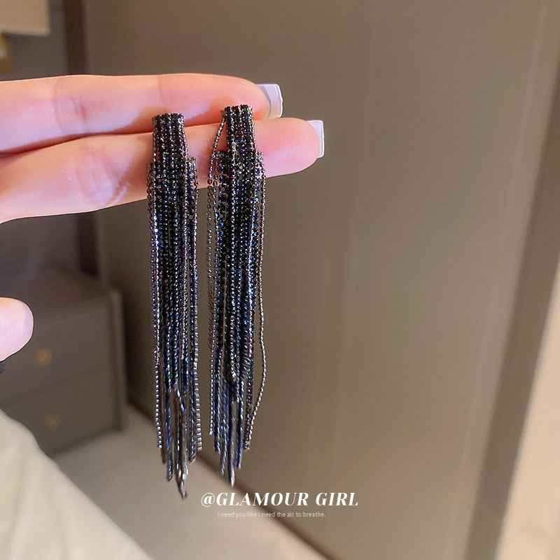 Needle Black Crystal Geometric Ear Minority Fashion Temperament Entry Earrings