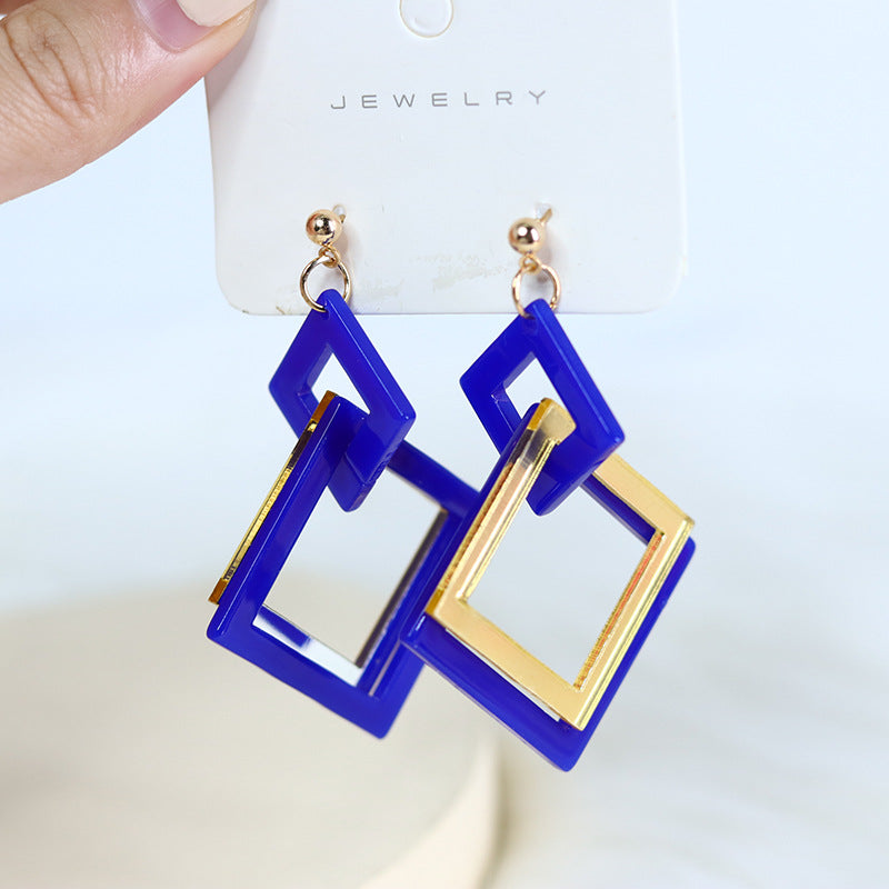 Women's Winter Mature Style Stitching Mirror Acrylic Simple Square Earrings