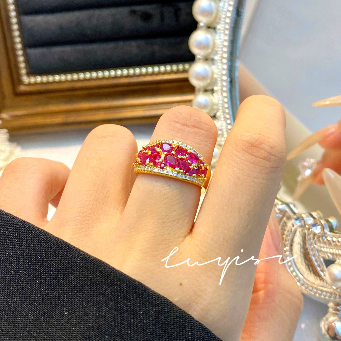 Women's Chinese Bubble Red Corundum Light Luxury Rings