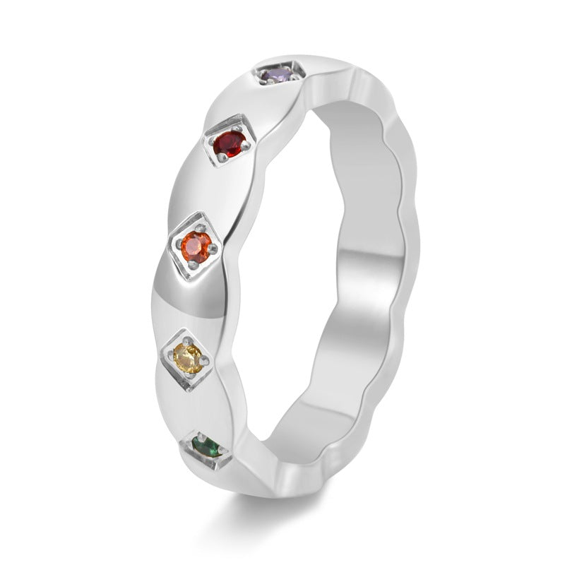 Korean Style Titanium Steel Couple Diamond Lattice Rings