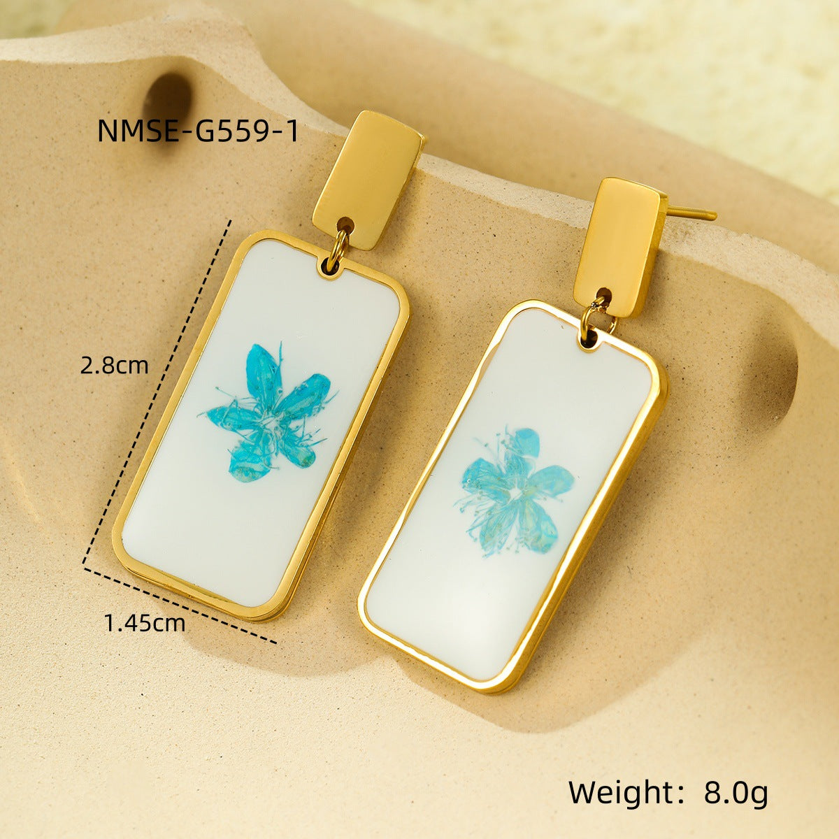 Heart Water Drops Geometric Dried Flower Earrings