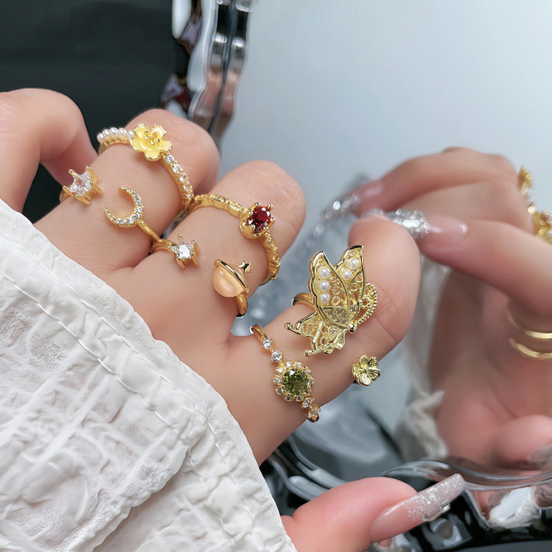 Vintage Open Female Niche Butterfly Flower Rings