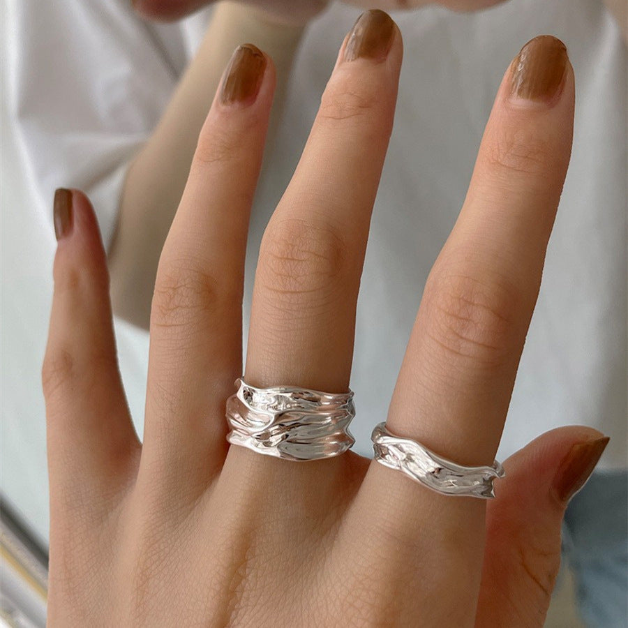 Women's Geometric Pleated Retro Fashion Exaggerated Sier Open Rings