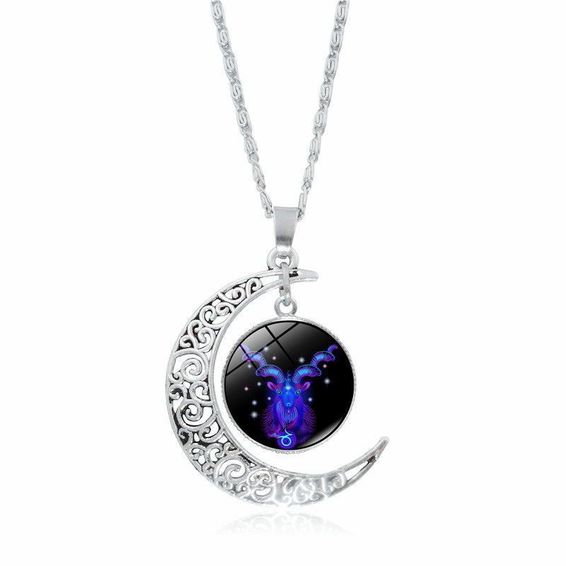 Constellation Zodiac Time Stone Moon Glass Necklaces