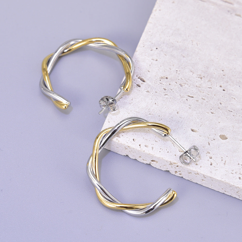 Gold-plated Texture Cross Twist Ear Clip Gold Earrings