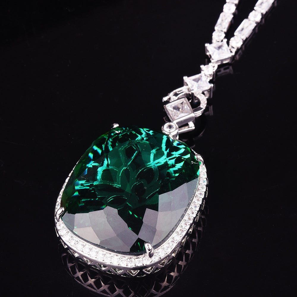 Women's Fat Rectangular Bird's Nest Cut Simulation Emerald Pendants