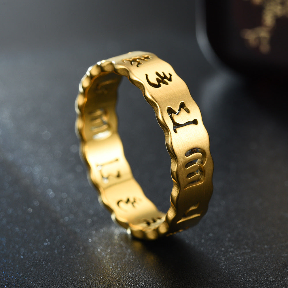Popular Stainless Steel Cutting Mantra Gold Rings