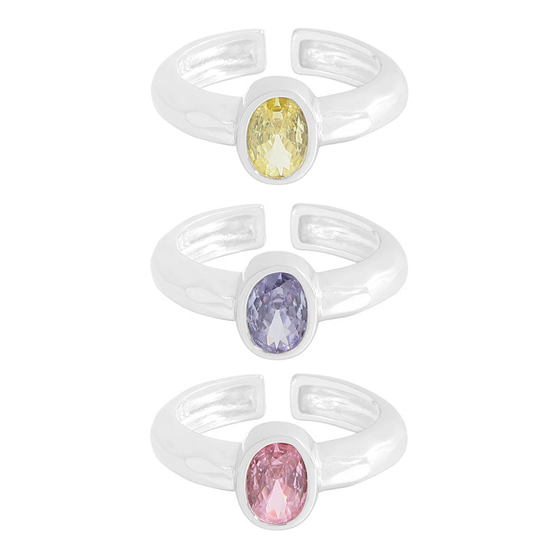 Interest Light Luxury Design Oval Zircon Sterling Rings