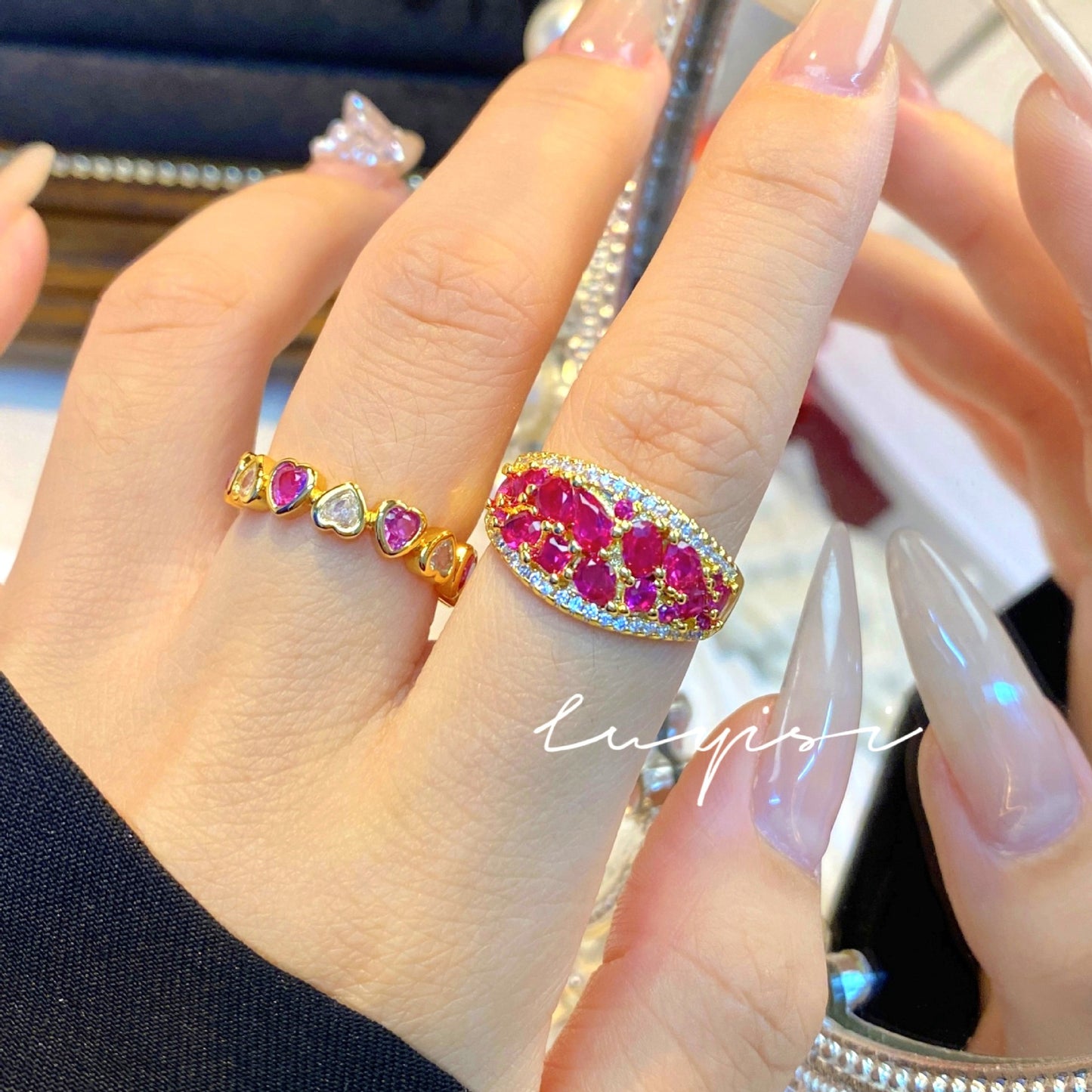Women's Chinese Bubble Red Corundum Light Luxury Rings