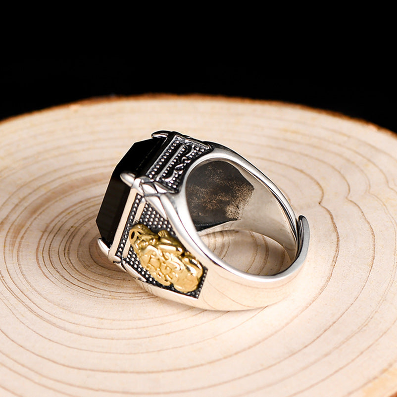 Men's Gold Fashionable Agate Stone Power Style Rings