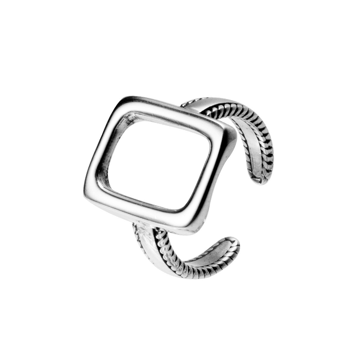Women's Geometric Thai Rectangular Fence Distressed Hollow Rings