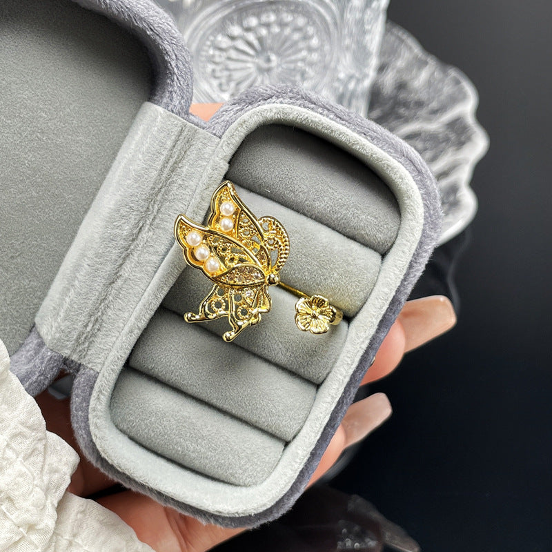Vintage Open Female Niche Butterfly Flower Rings