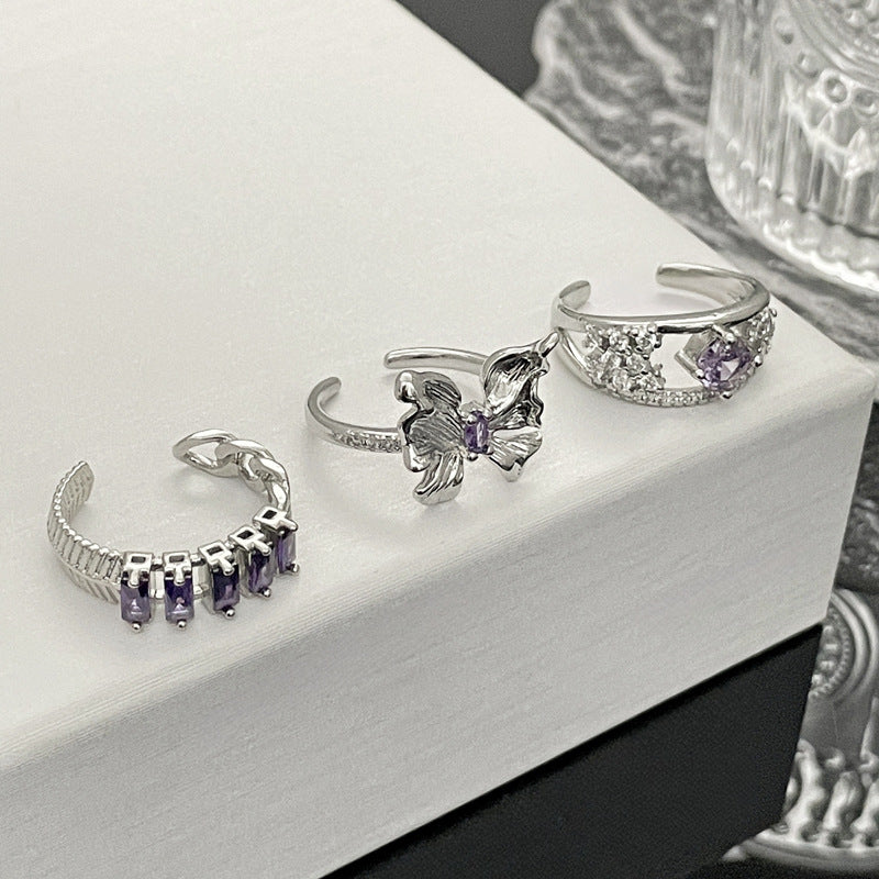 High-grade Brushed Butterfly Horse Eye Purple Rings
