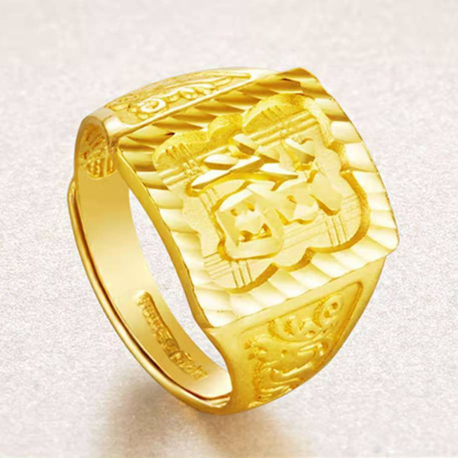 Men's Golden Wide Face Square Man's Solid Rings