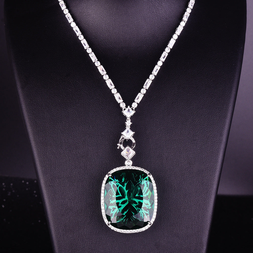 Women's Fat Rectangular Bird's Nest Cut Simulation Emerald Pendants