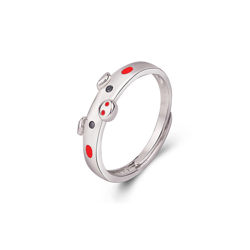 Sier Plated Couple Cute Pig Zodiac Animal Epoxy Rings