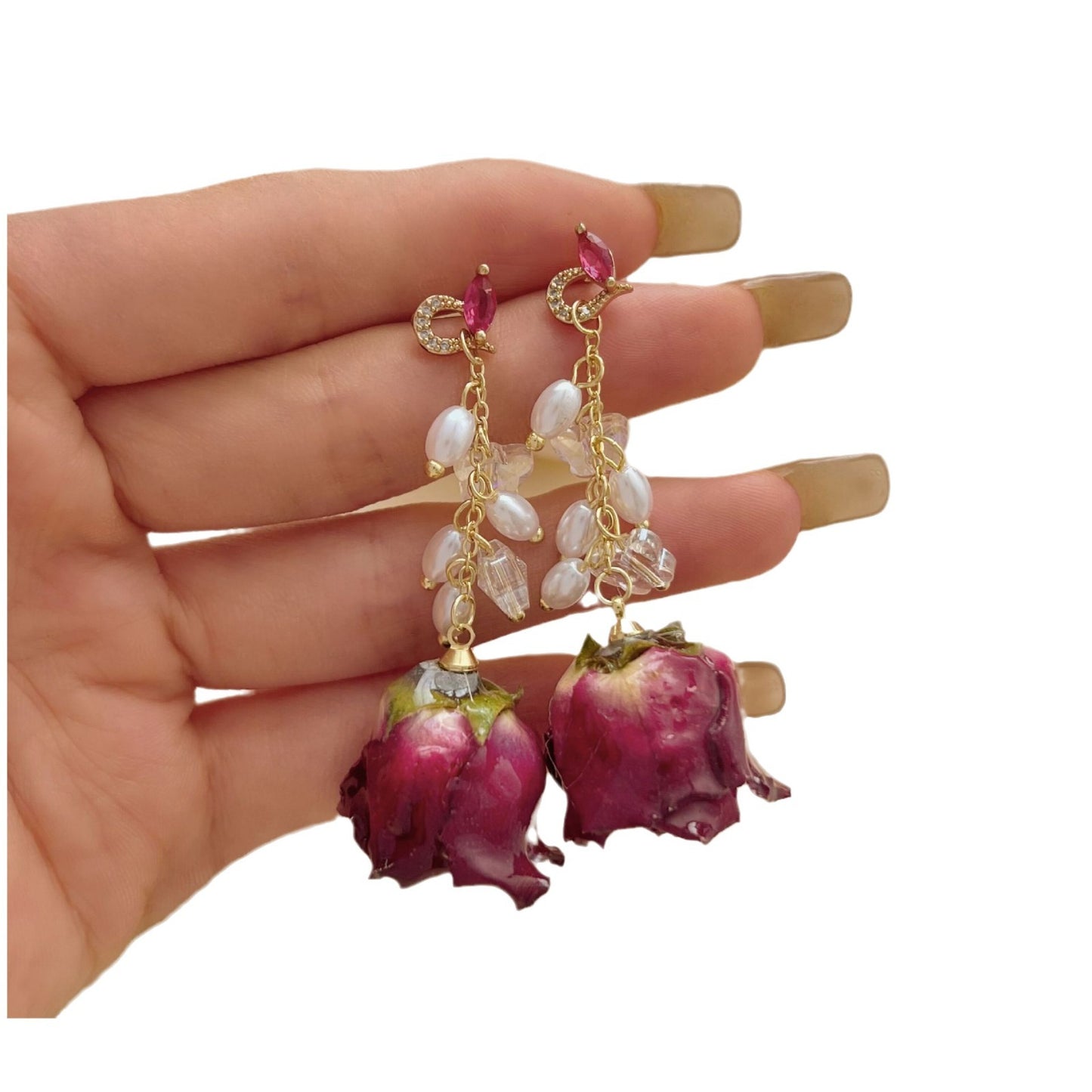 Elegant Graceful Preserved Fresh Flower Vintage Mori Earrings