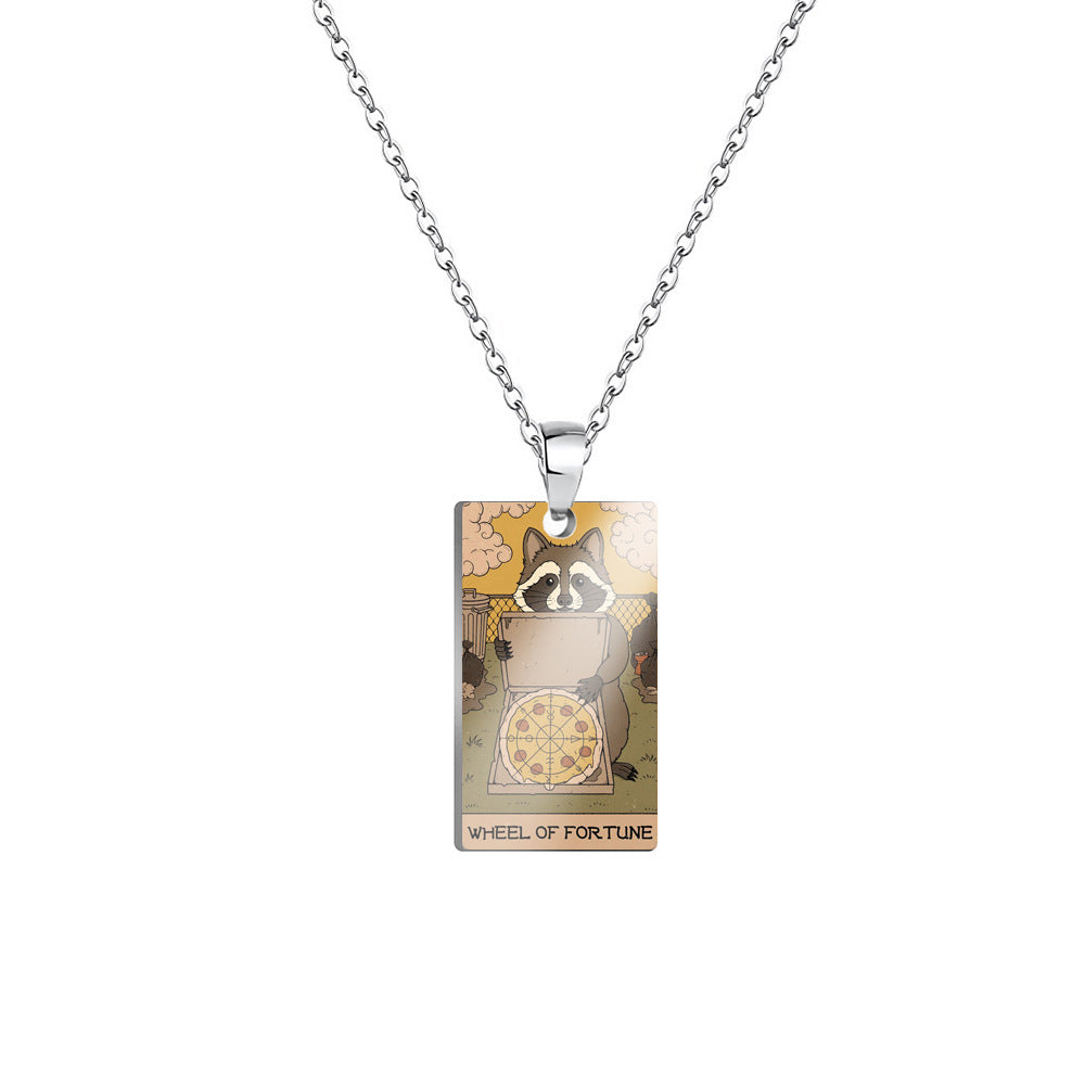Retro Color Printing Raccoon Stainless Steel Pendants