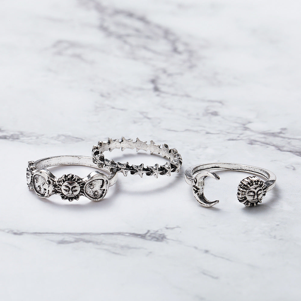 Knuckle Creative Retro Star Moon Pieces Rings