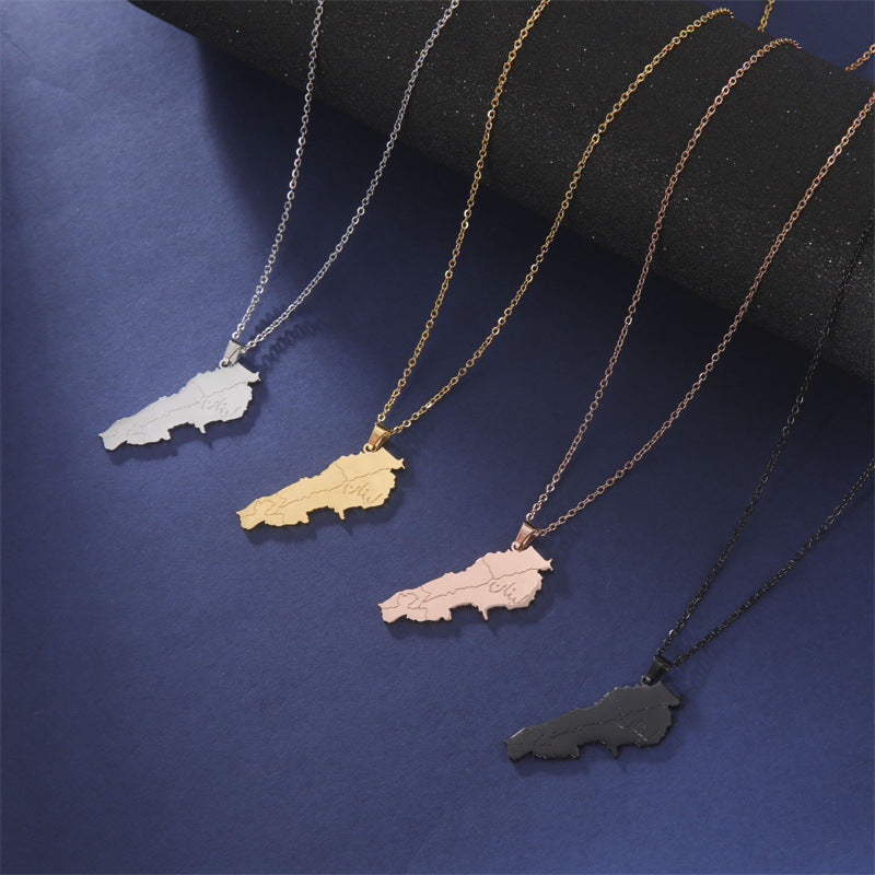 Charm Ornament Titanium Steel Lebanon Map Necklaces