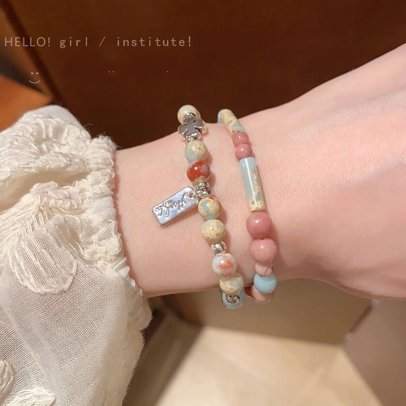 Contrast Color Stone Beaded Female Summer Niche Design Bracelets