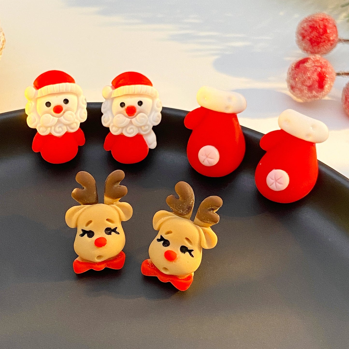 Christmas Resin Cartoon Tree Elderly Bell Earrings