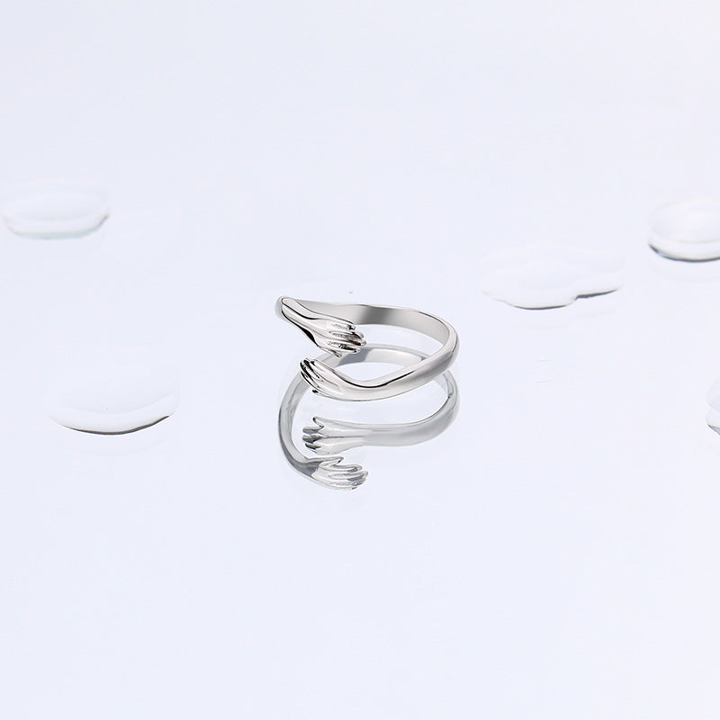 Sterling Sier Hand Hug Design Sense Rings