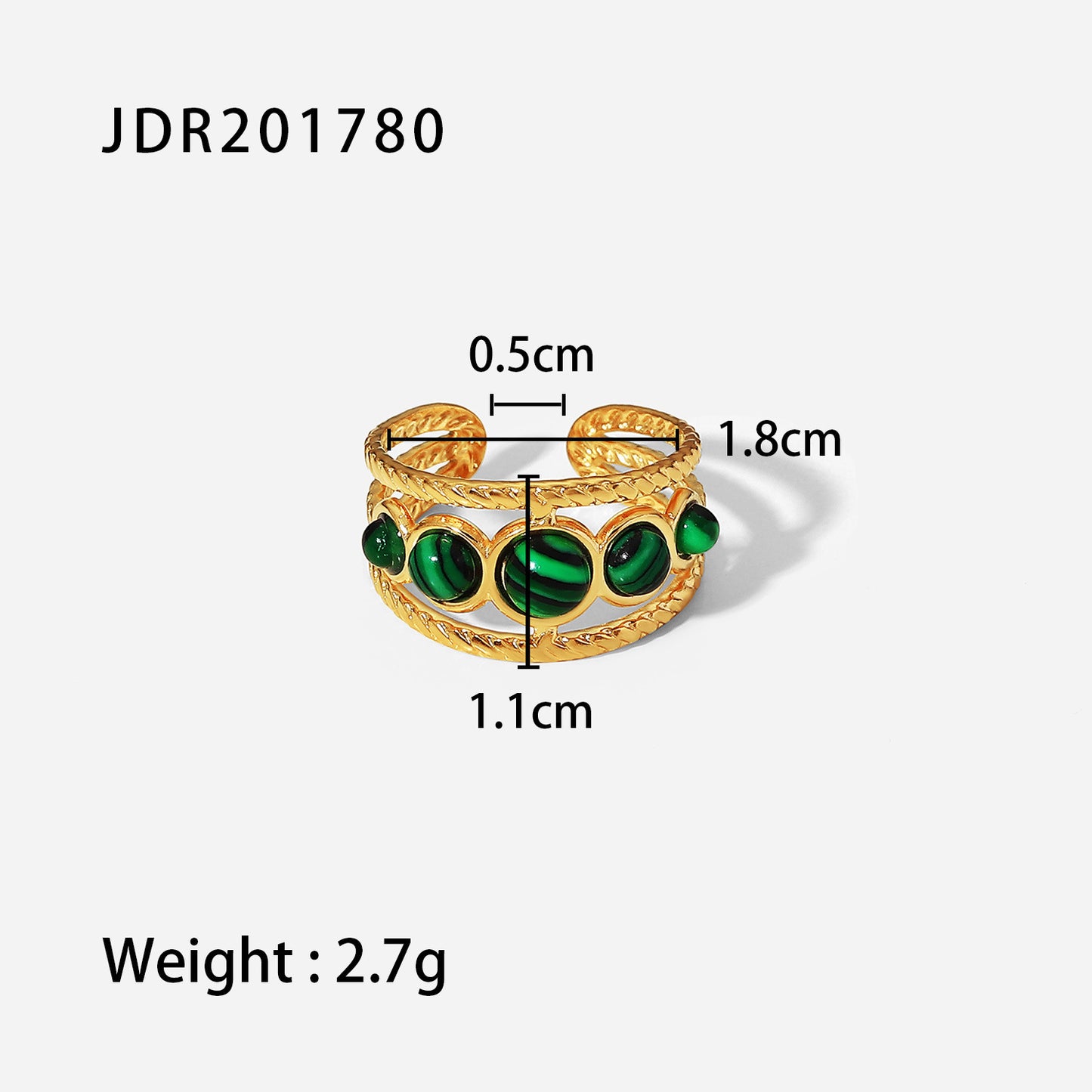 French Retro Stainless Steel Open Natural Stone Drop Rings