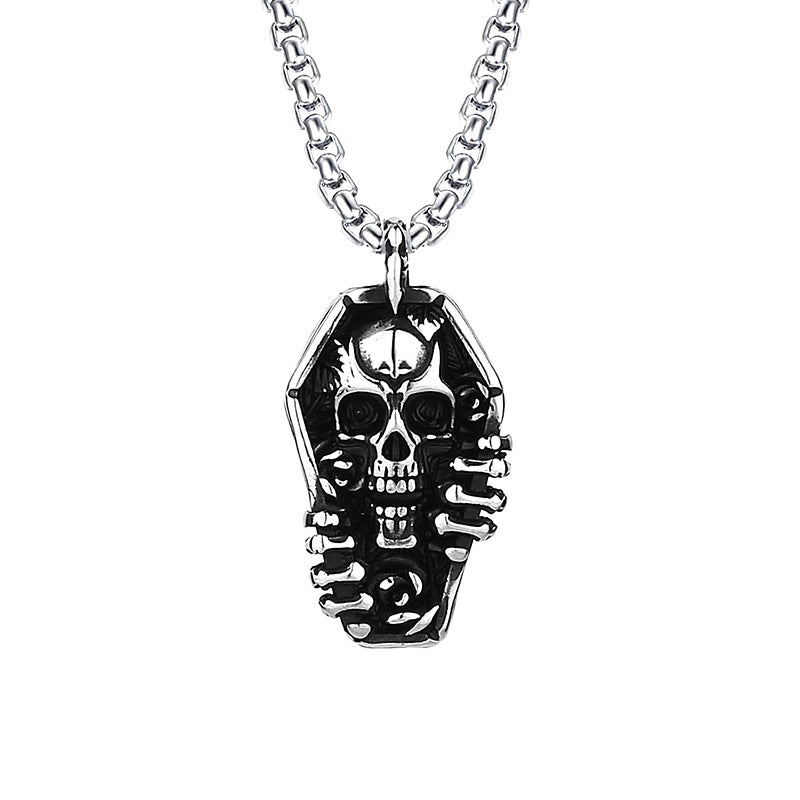Men's Vintage Cross Ghost Head Titanium Fashion Necklaces