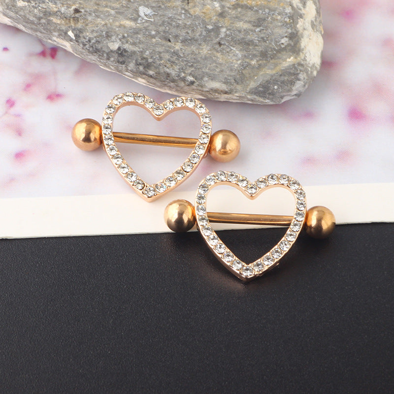Love Nipple Electroplated Heart-shaped Three-color Adhesive Nail Rings