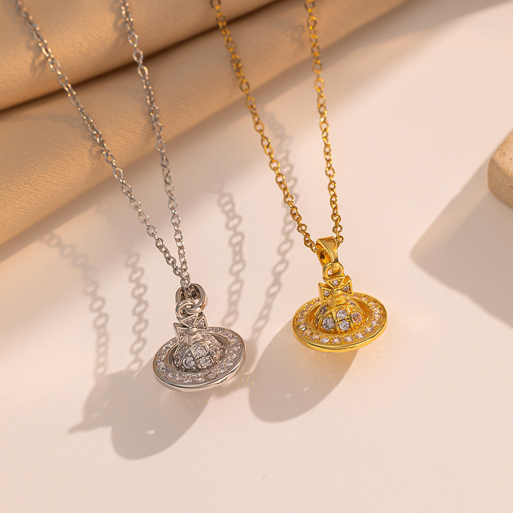 Gold Diamond Mini Planet Titanium Steel Necklaces