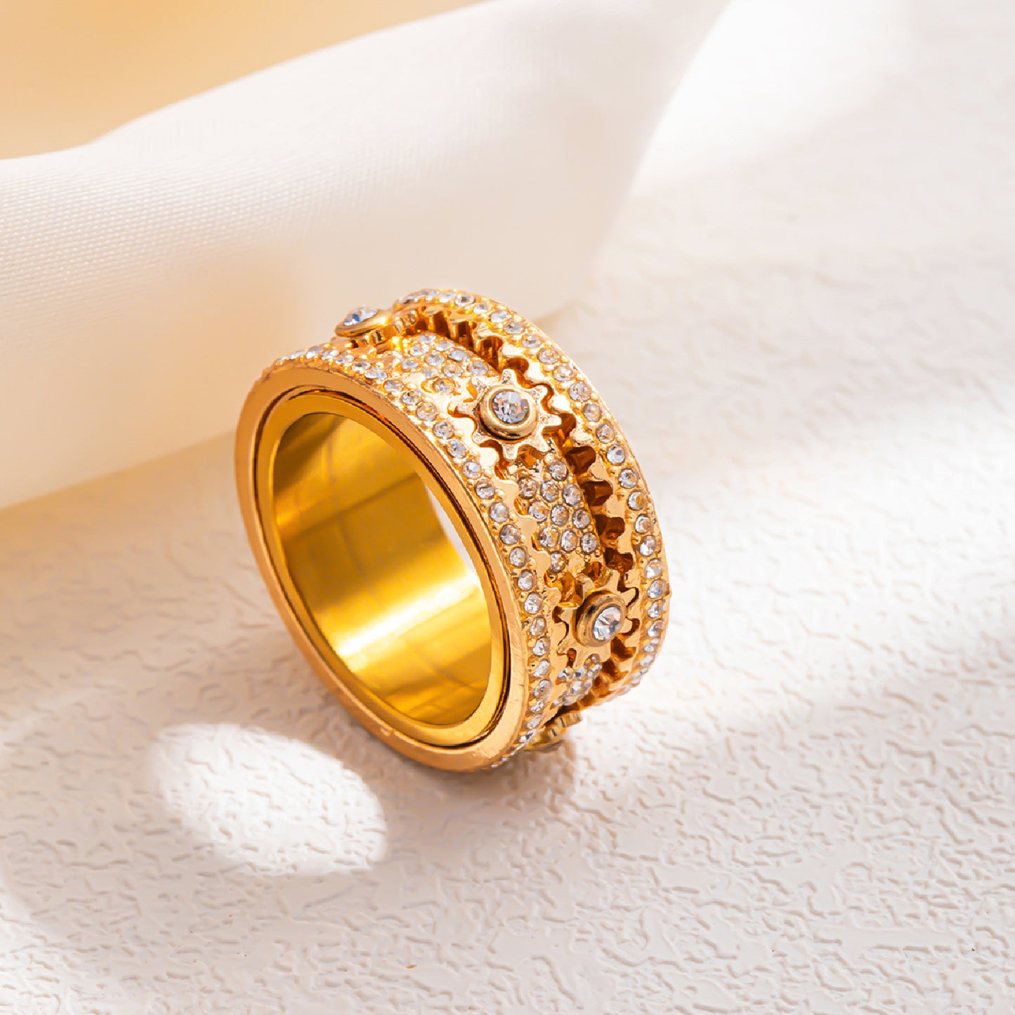 Diamond Starry Gear Can Rotatable Couple Rings