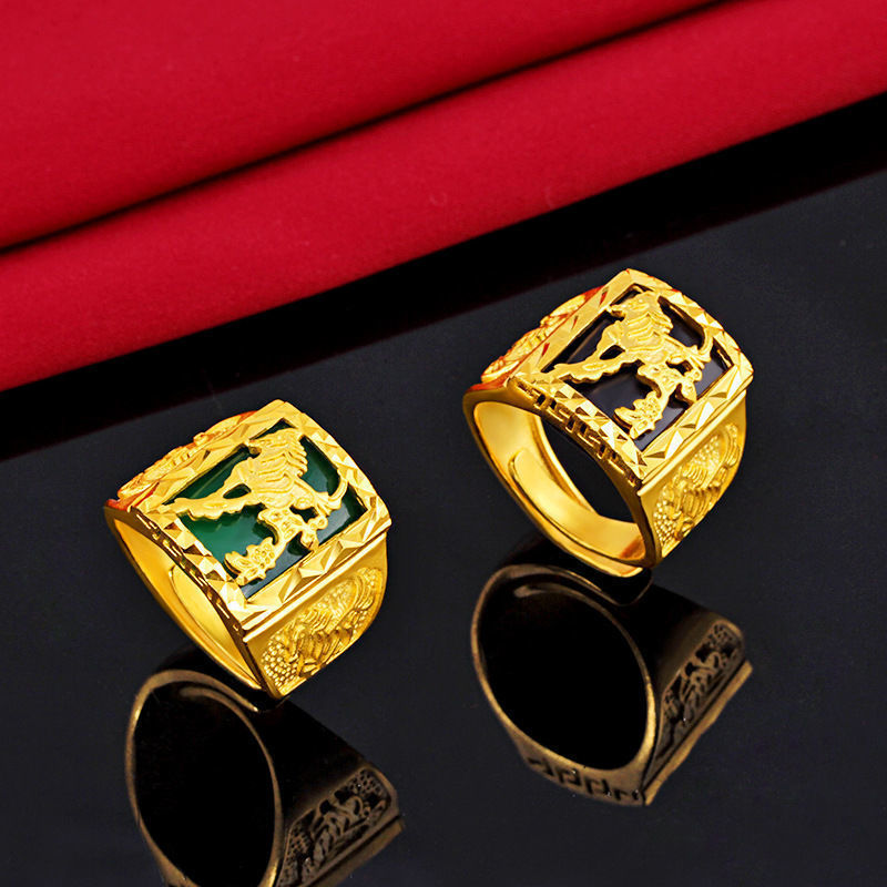 Men's Placer Gold Imitation Jade Around With Rings